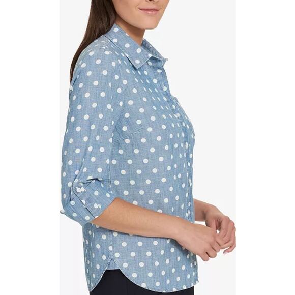 Tommy Hilfiger Women's Cotton Printed Roll-Tab Utility Shirt - Size XXL - Picture 4 of 9